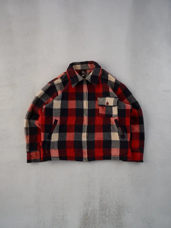 Vintage 90s Red, Black and White Woolrich Plaid Collared Zip Up (M) sold by Rebalance Vintage