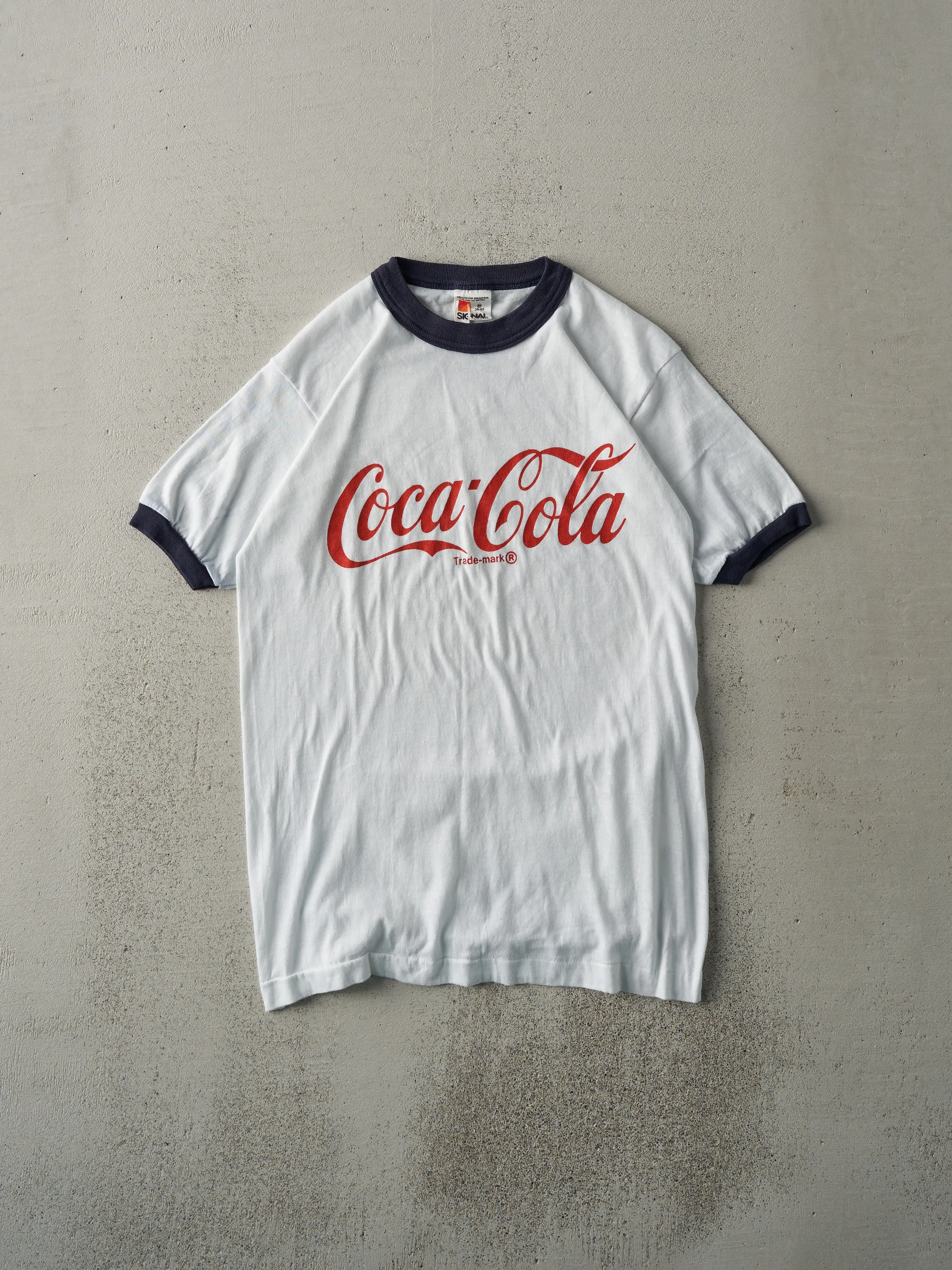Vintage 80s White Coca-Cola Ringer Tee (XS) sold by Rebalance Vintage