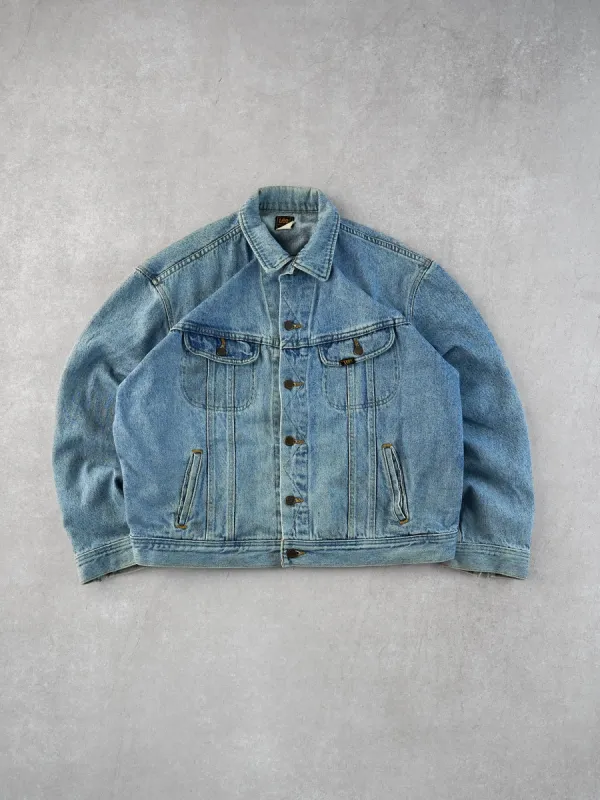 Vintage 90s Light Blue Lee Collared Denim Jacket (L) sold by Rebalance Vintage
