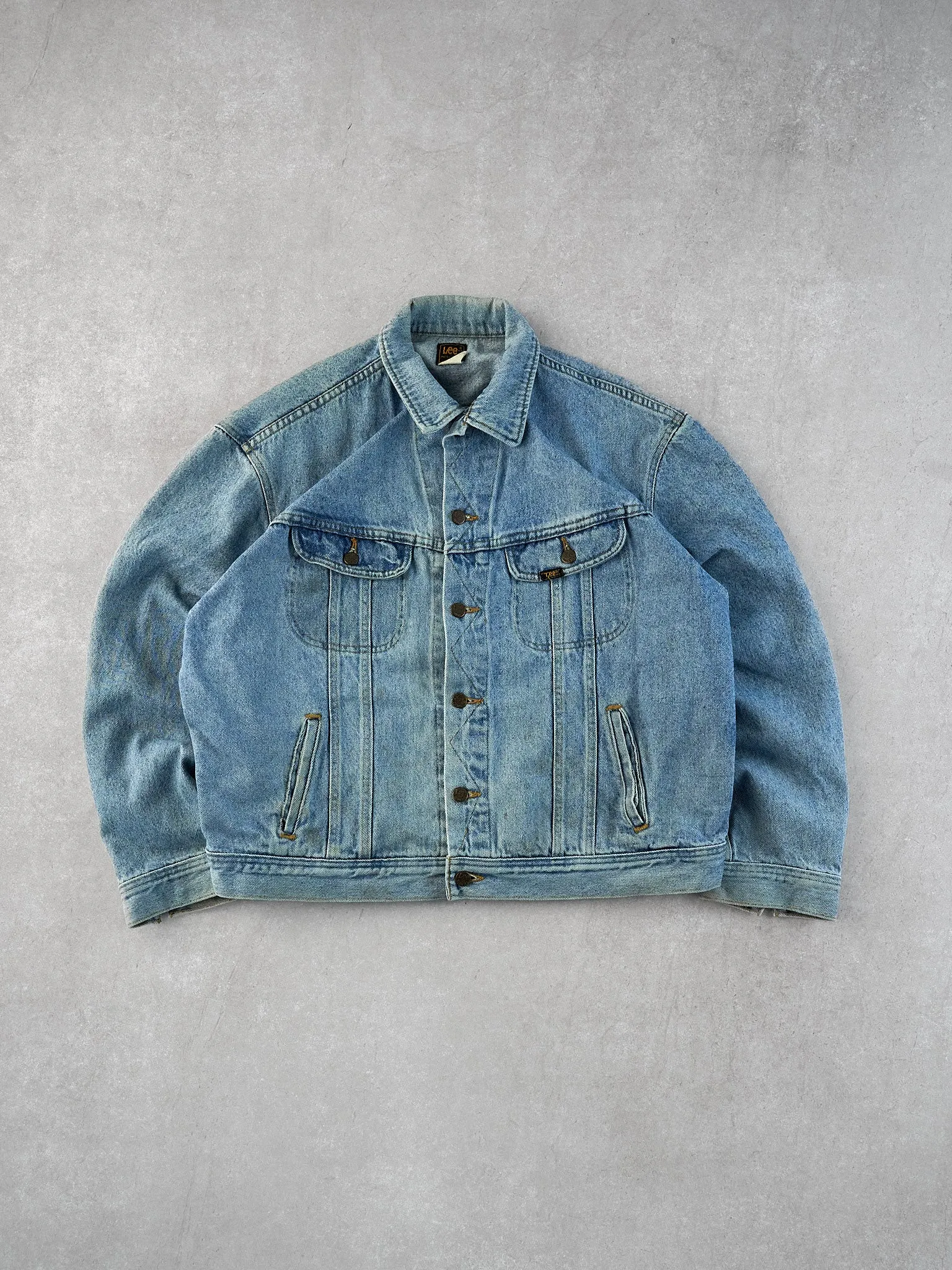 Vintage 90s Light Blue Lee Collared Denim Jacket (L) sold by Rebalance Vintage