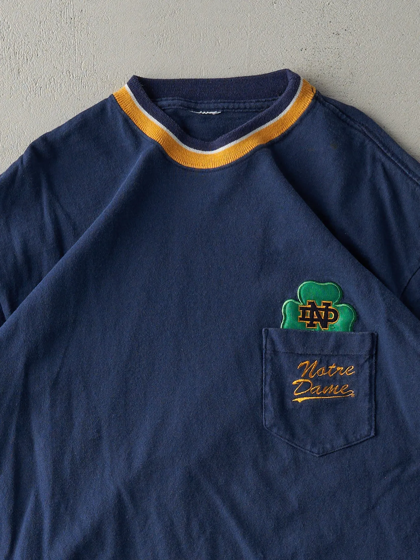 Vintage 90s Navy Blue Notre Dame Fighting Irish Pocket Tee (M) sold by Rebalance Vintage product image thumbnail 2