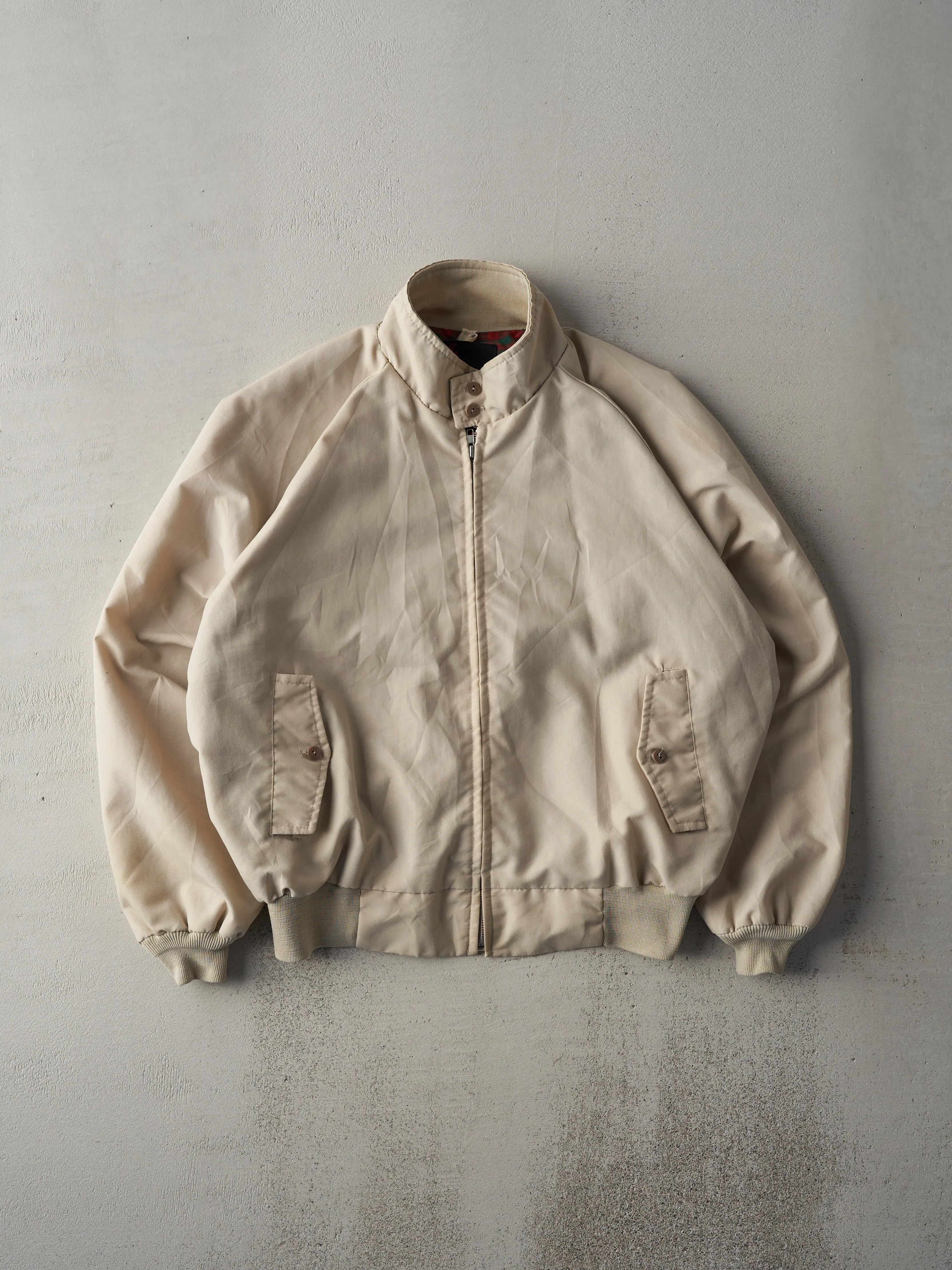 Vintage 70s Beige American Jac Flannel Lined Harrington Jacket (L) sold by Rebalance Vintage