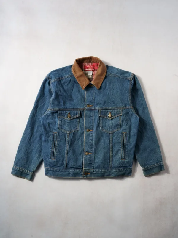 Vintage 90s Blue Denim Marlboro Denim Collared Jacket (L) sold by Rebalance Vintage