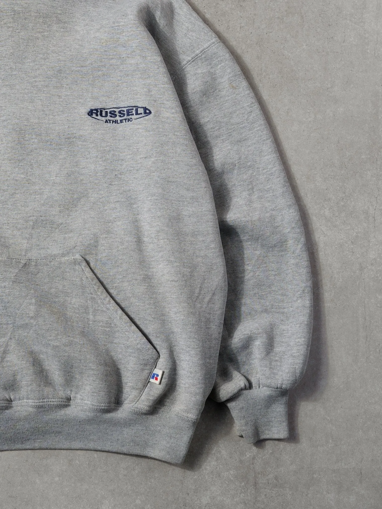 Vintage 90s Grey and Blue Russell Athletics Hoodie (L) sold by Rebalance Vintage product image thumbnail 3