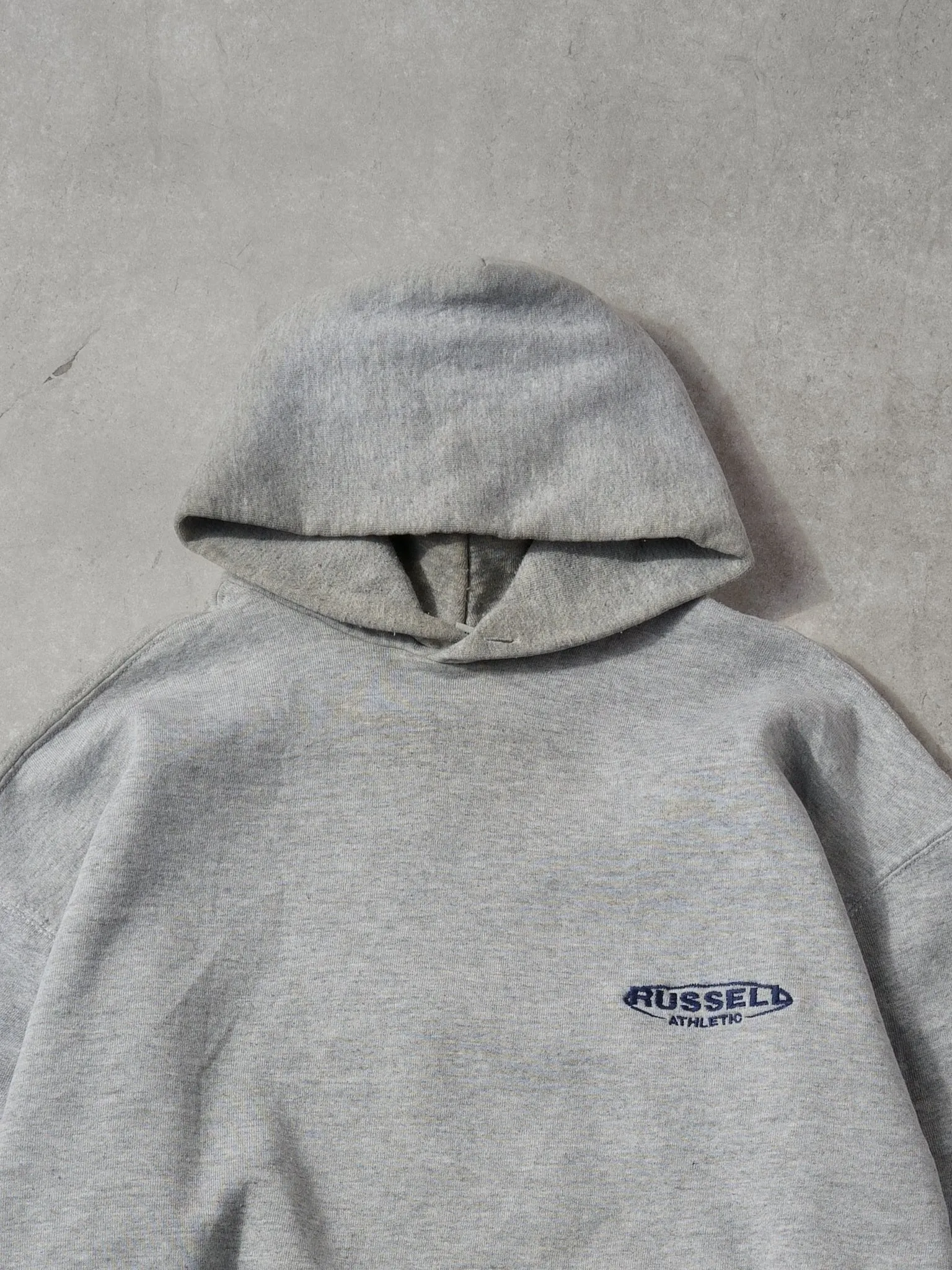 Vintage 90s Grey and Blue Russell Athletics Hoodie (L) sold by Rebalance Vintage product image thumbnail 2