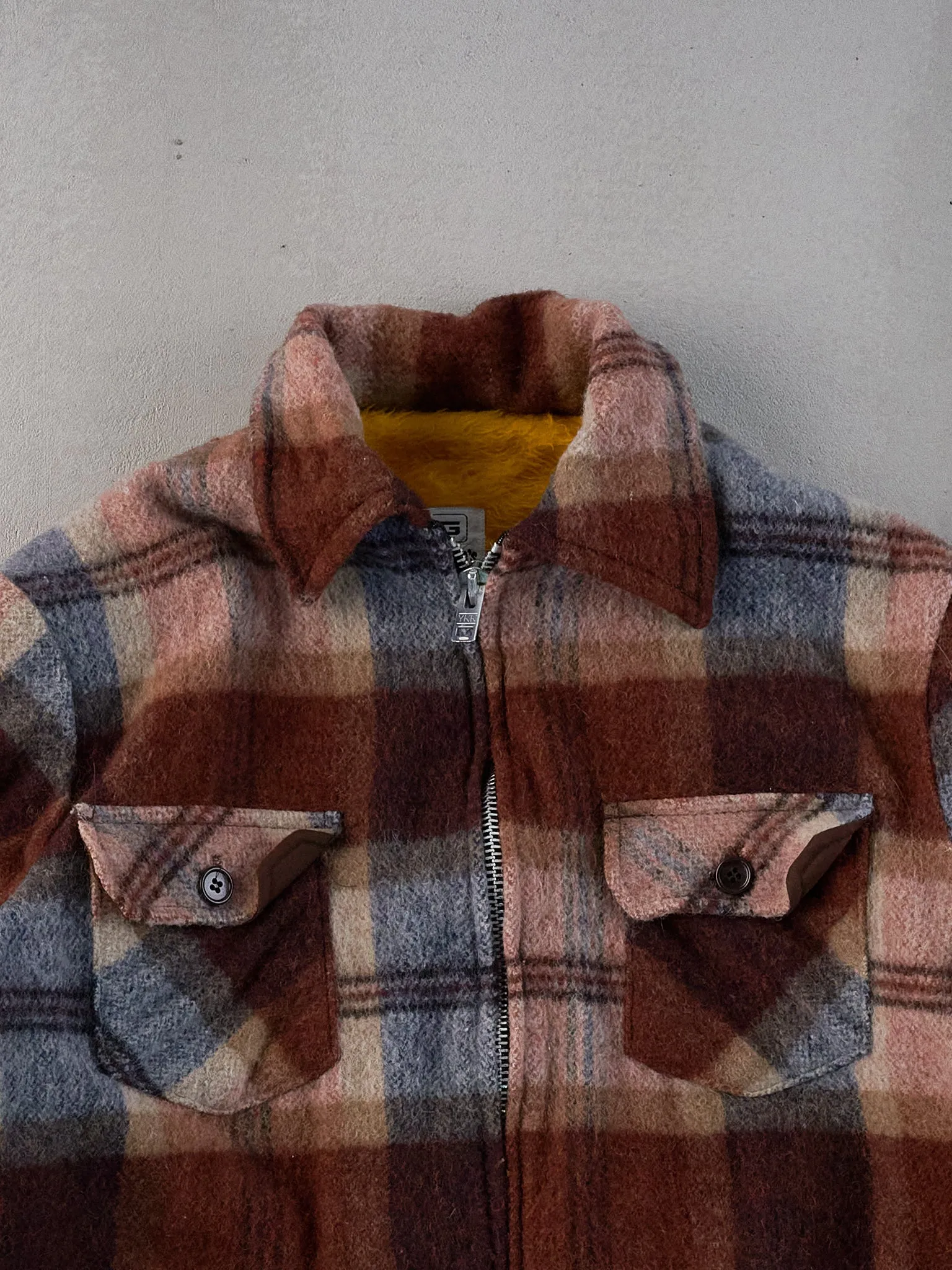 Vintage 70s Brown and Red Collared Flannel Zip Up (L) sold by Rebalance Vintage product image thumbnail 2
