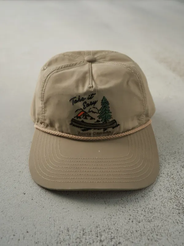 Vintage Y2K Beige Embroidered Roots Nylon Snapback Hat sold by Rebalance Vintage
