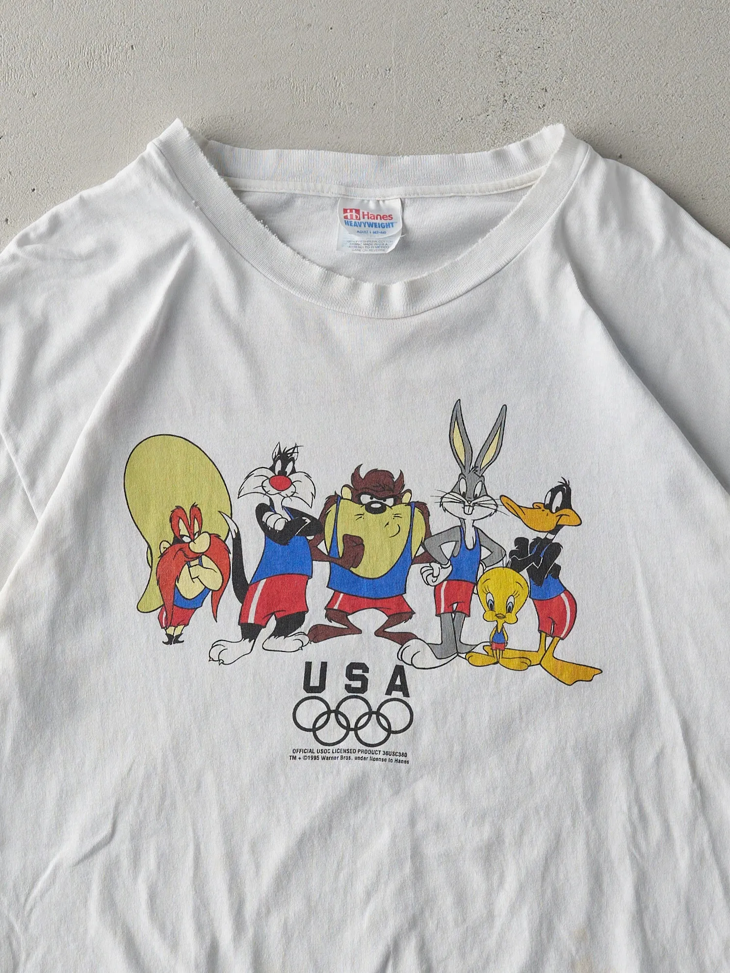 Vintage 95' White Looney Tunes USA Olympics Long Tee (M) sold by Rebalance Vintage product image thumbnail 3