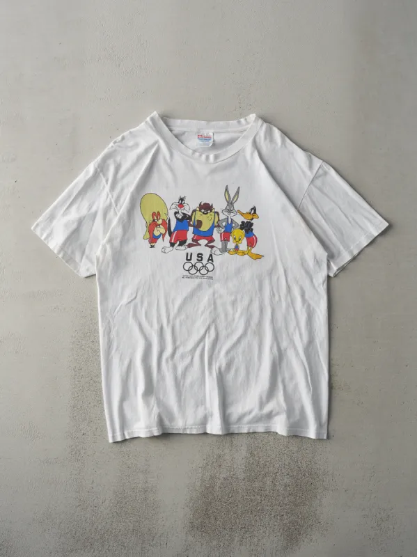 Vintage 95' White Looney Tunes USA Olympics Long Tee (M) sold by Rebalance Vintage