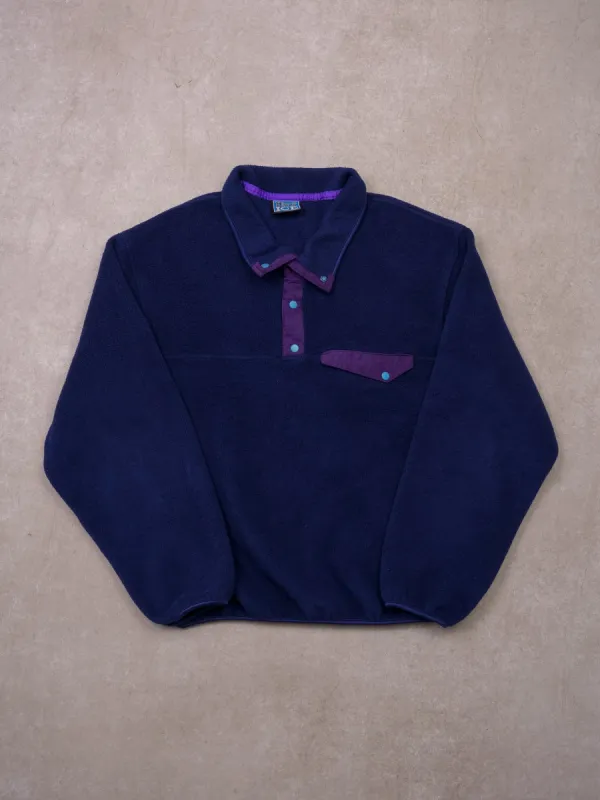 Vintage 90s Black Ice Navy Blue 1/4 Button Fleece Button Up (L) sold by Rebalance Vintage