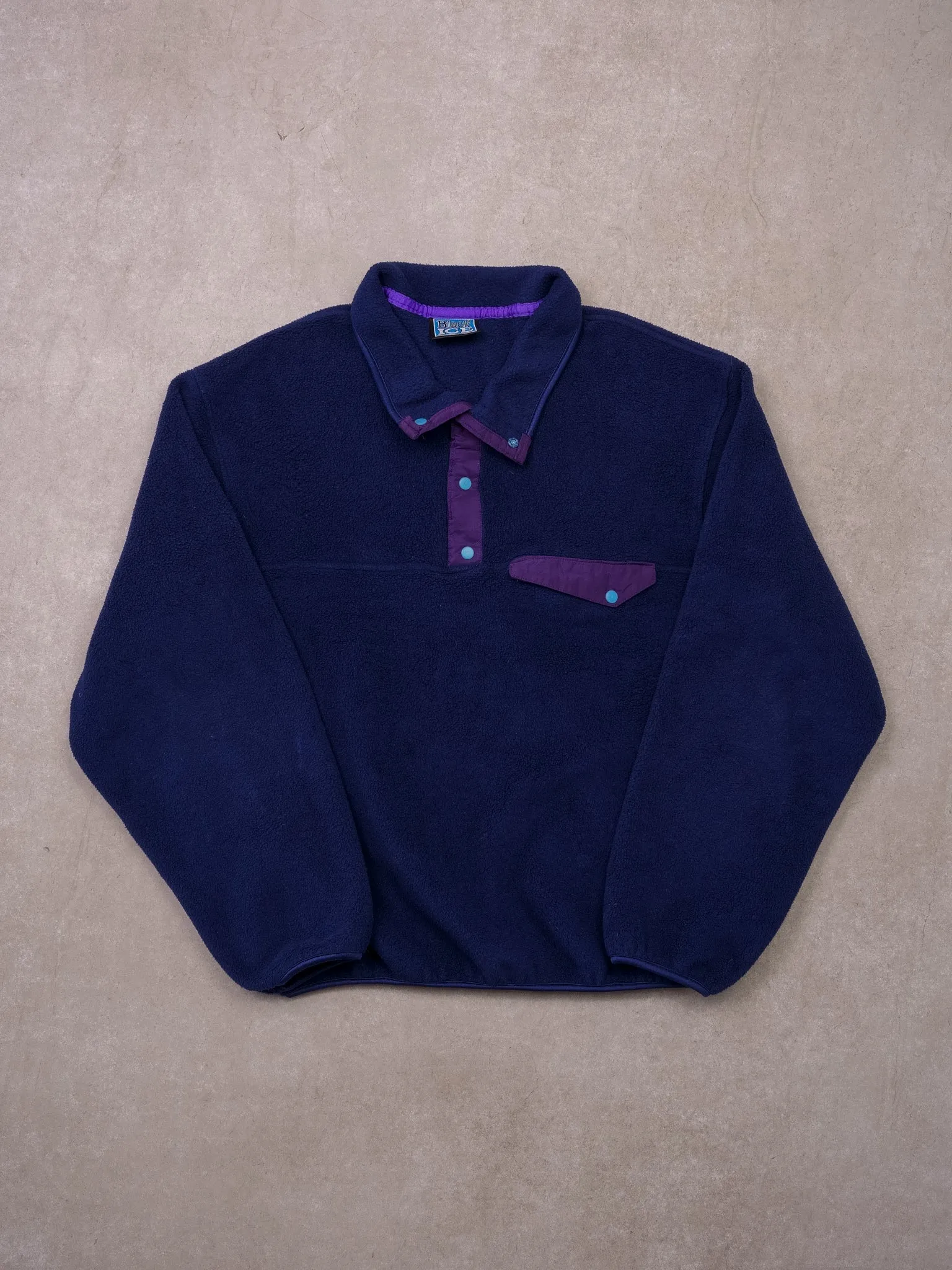 Vintage 90s Black Ice Navy Blue 1/4 Button Fleece Button Up (L) sold by Rebalance Vintage