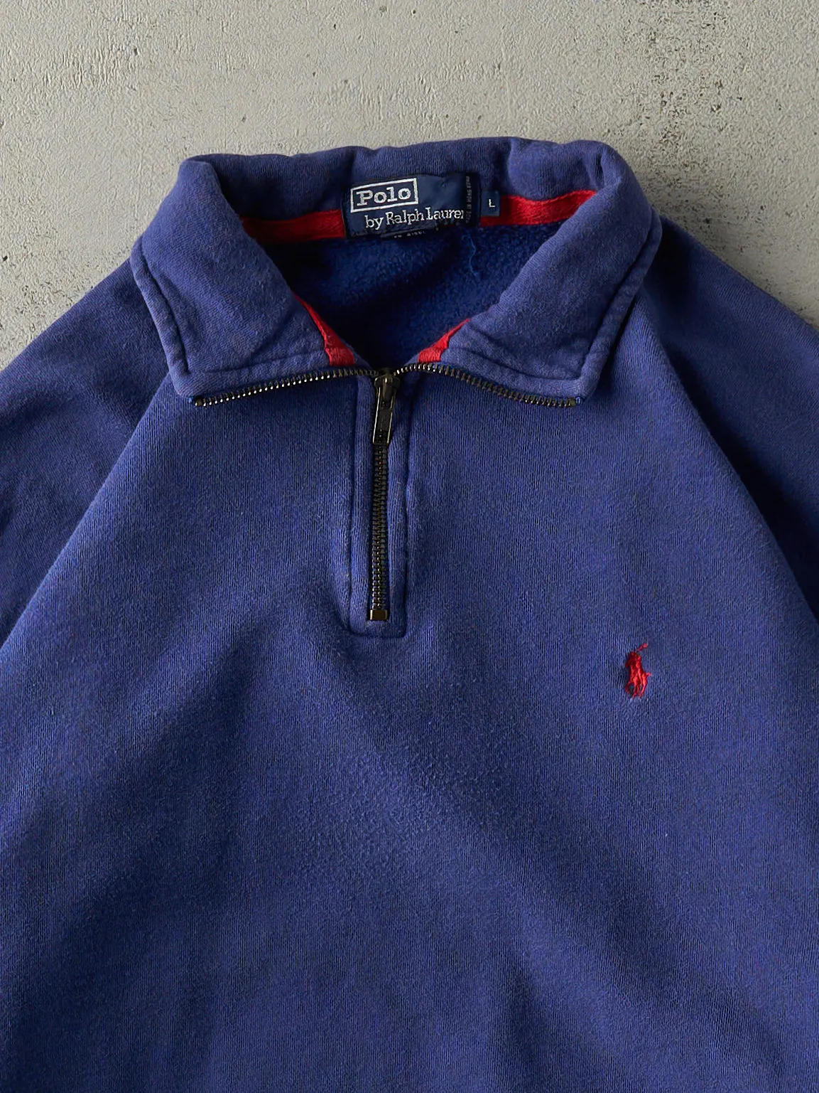 Vintage 90s Royal Blue Polo Ralph Lauren Quarter Zip Sweater (L) sold by Rebalance Vintage product image thumbnail 2