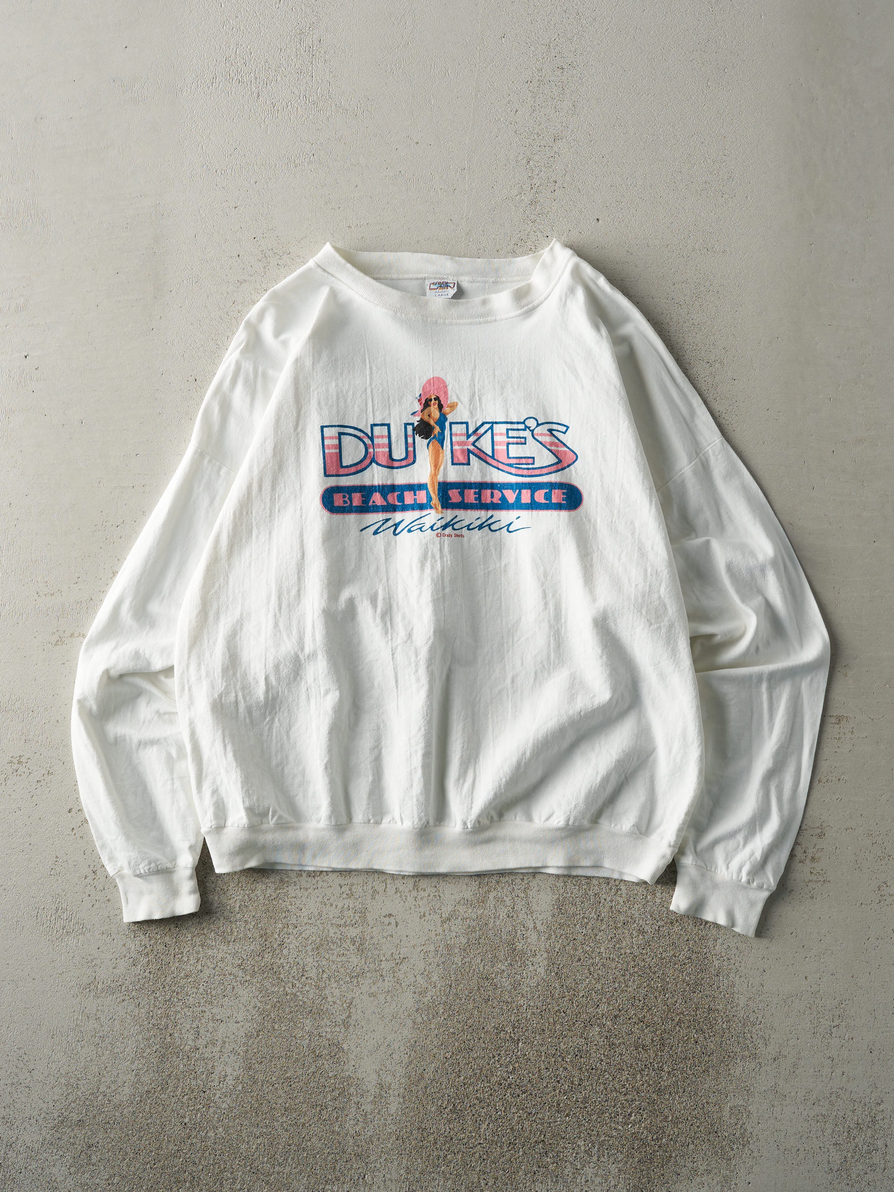 Vintage 90s White Dukes Beach Service Long Sleeve (L) sold by Rebalance Vintage