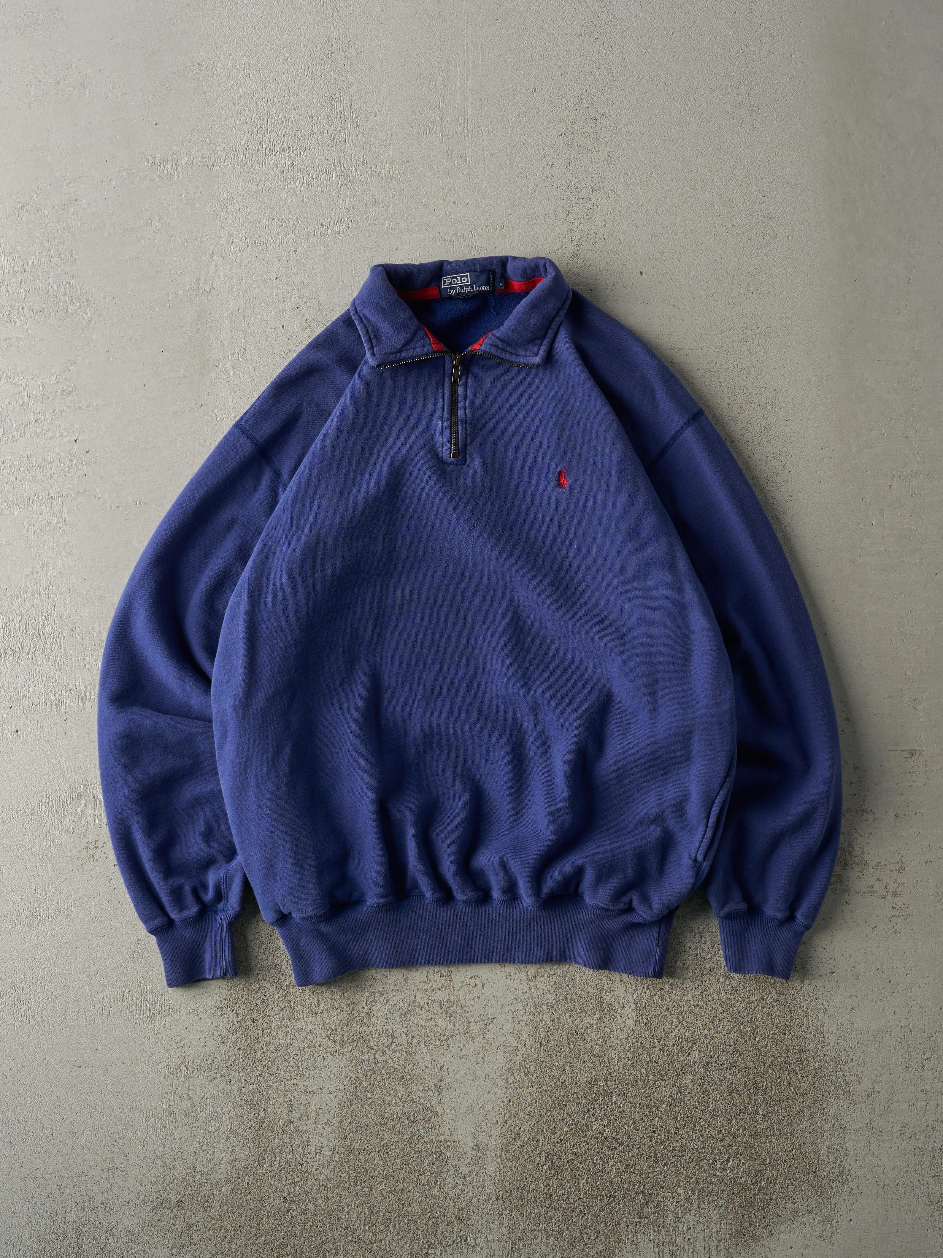 Vintage 90s Royal Blue Polo Ralph Lauren Quarter Zip Sweater (L) sold by Rebalance Vintage