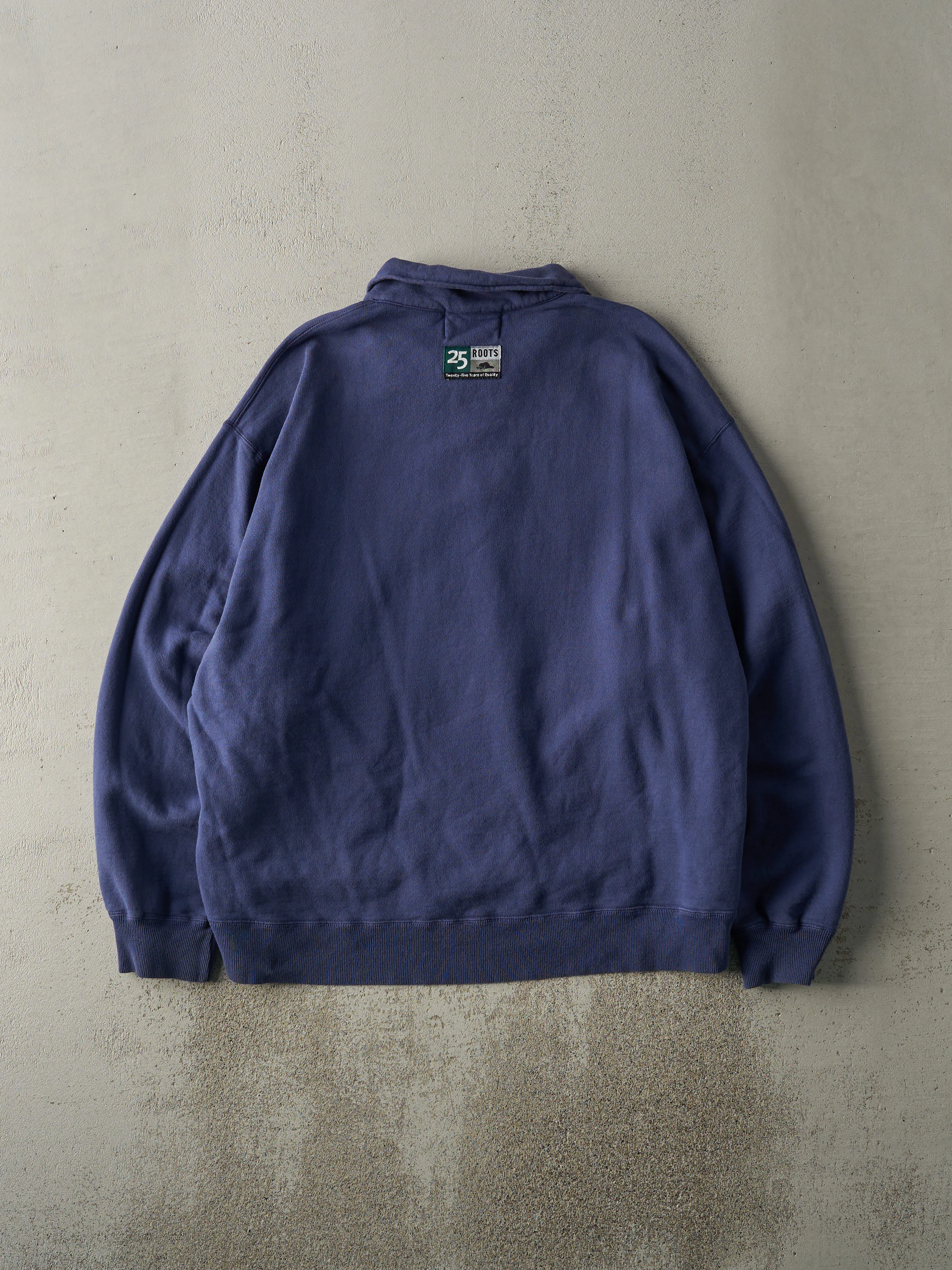 Vintage 90s Navy Blue Roots Embroidered Quater Zip (XL/XXL) sold by Rebalance Vintage product image thumbnail 2