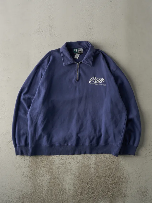 Vintage 90s Navy Blue Roots Embroidered Quater Zip (XL/XXL) sold by Rebalance Vintage