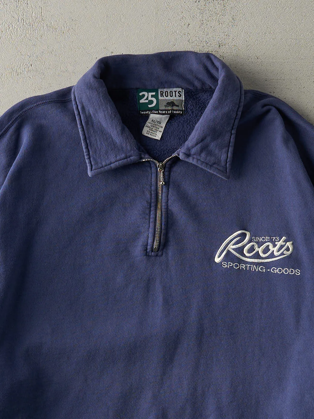 Vintage 90s Navy Blue Roots Embroidered Quater Zip (XL/XXL) sold by Rebalance Vintage product image thumbnail 3