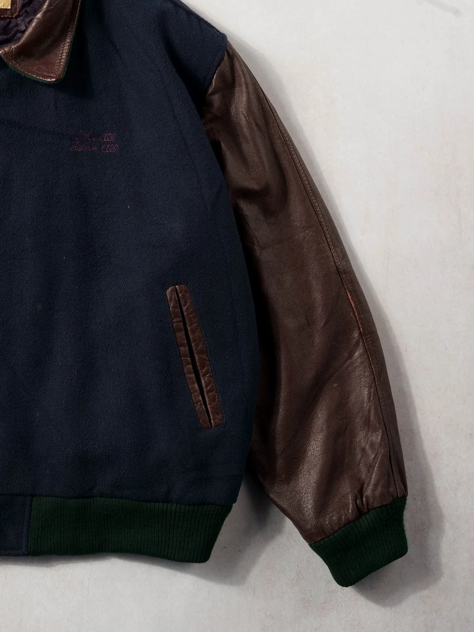 Vintage 90s Blue and Brown Leather Hard Rock Cafe Myrtle Beach Collared Varsity Jacket (XL/XXL) sold by Rebalance Vintage product image thumbnail 5