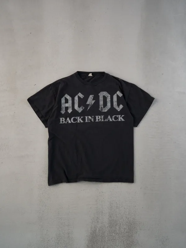 Vintage 90s Black Faded ACDC "Back In Black" Boxy Tee (M) sold by Rebalance Vintage