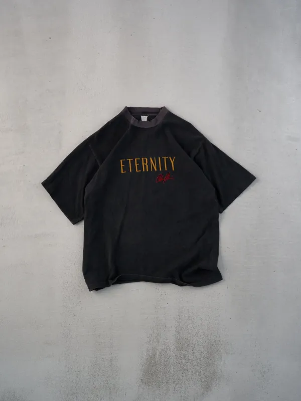 Vintage 90s Washed Black Single Stitched Eternity Embroidery Tee (M) sold by Rebalance Vintage