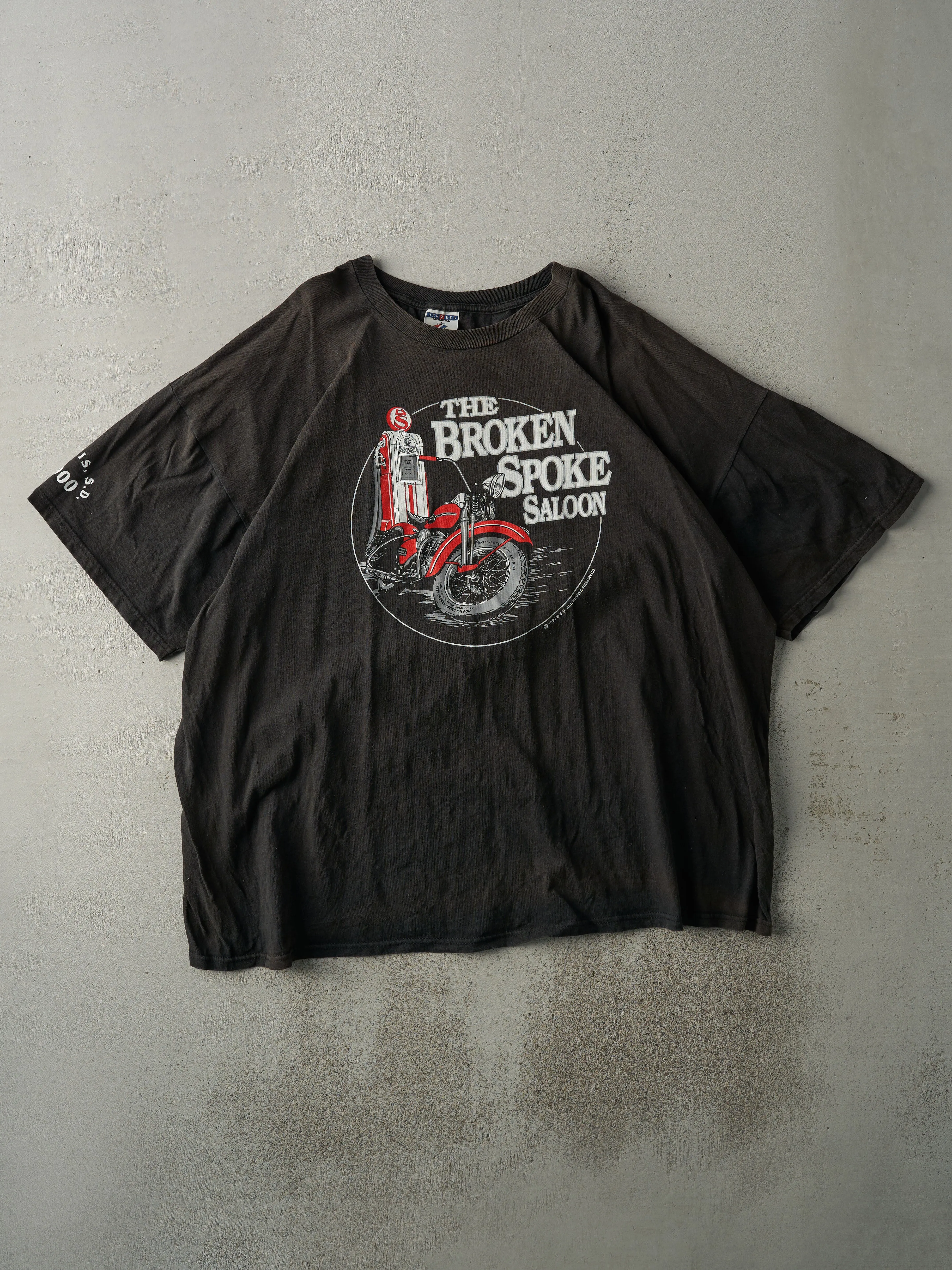 Vintage 00' Sun Faded Black The Broken Spoke Saloon Bike Rally Tee (XXL) sold by Rebalance Vintage