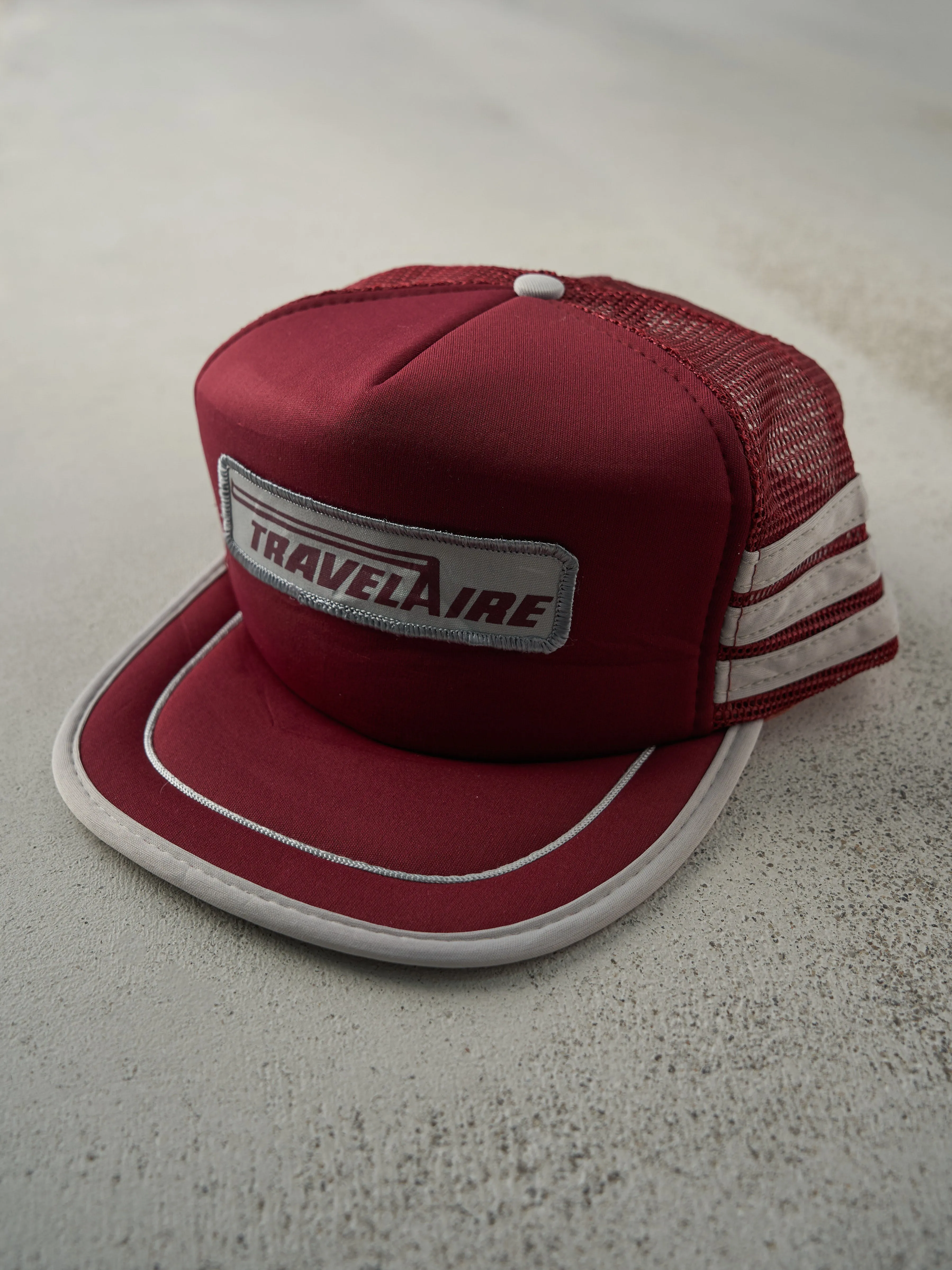 Vintage 80s Burgundy & Silver Travelaire Foam Trucker Hat sold by Rebalance Vintage product image thumbnail 2