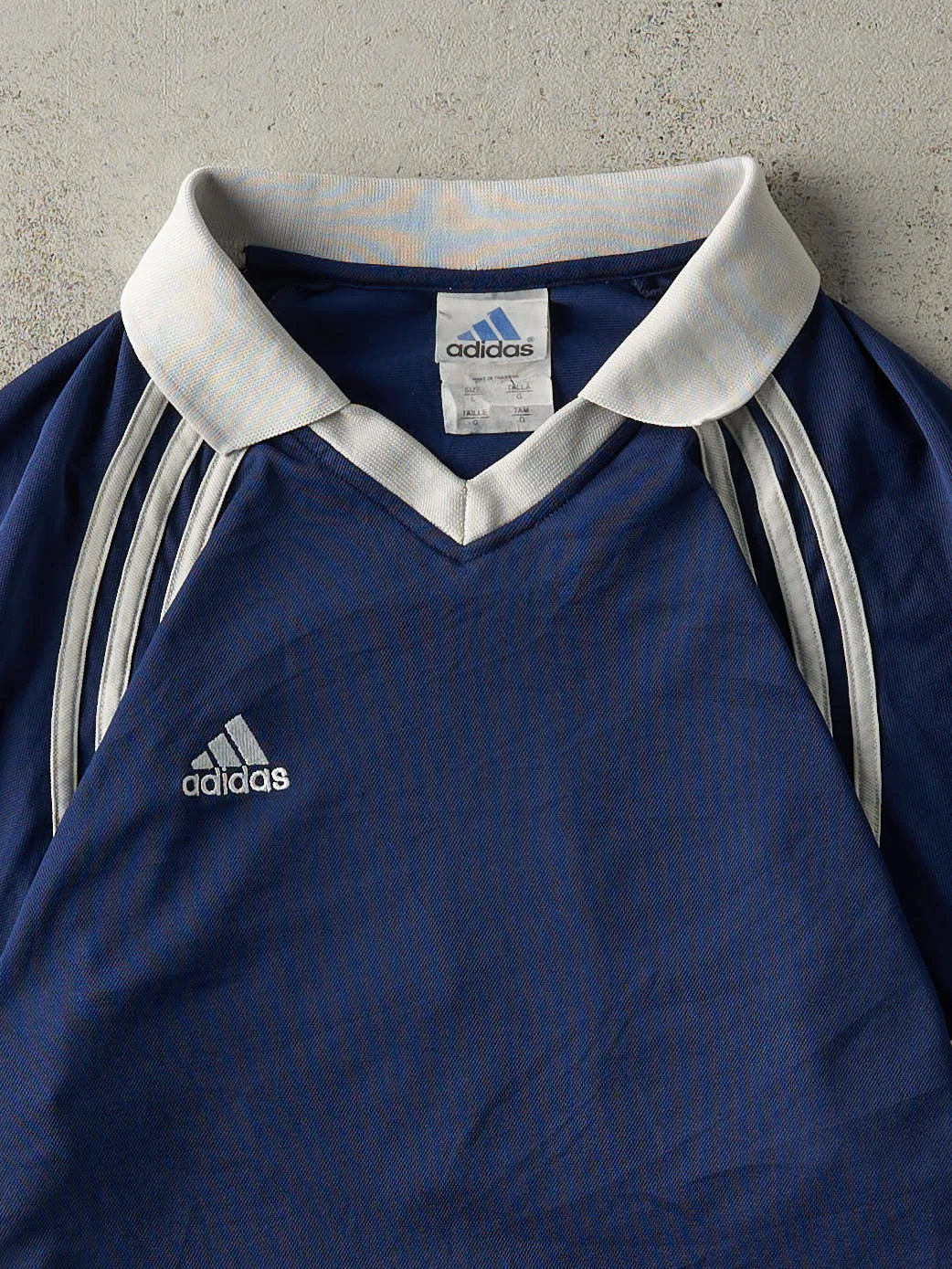 Vintage Y2K Navy Blue Adidas Soccer Jersey (M) sold by Rebalance Vintage product image thumbnail 4