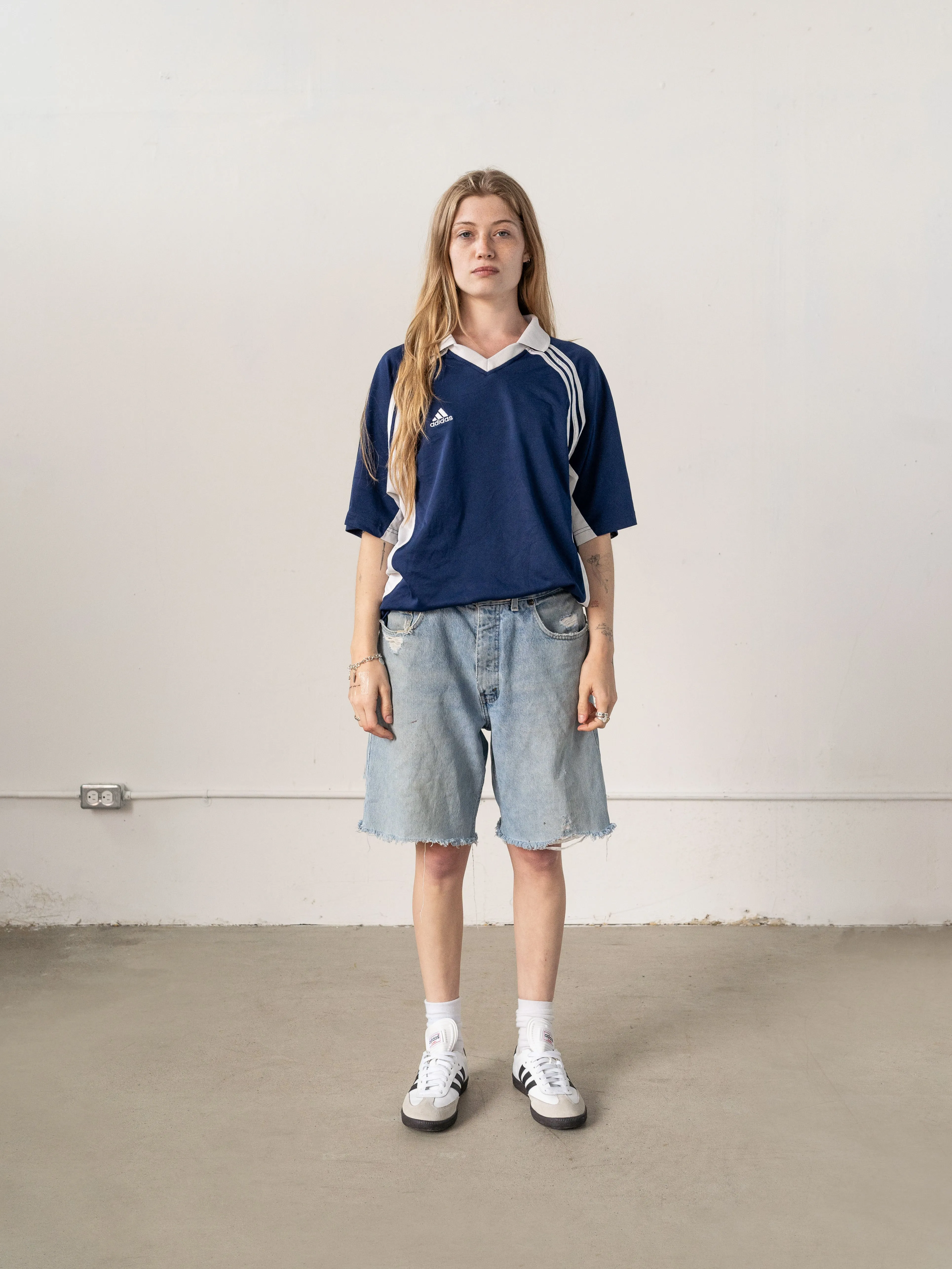 Vintage Y2K Navy Blue Adidas Soccer Jersey (M) sold by Rebalance Vintage product image thumbnail 2