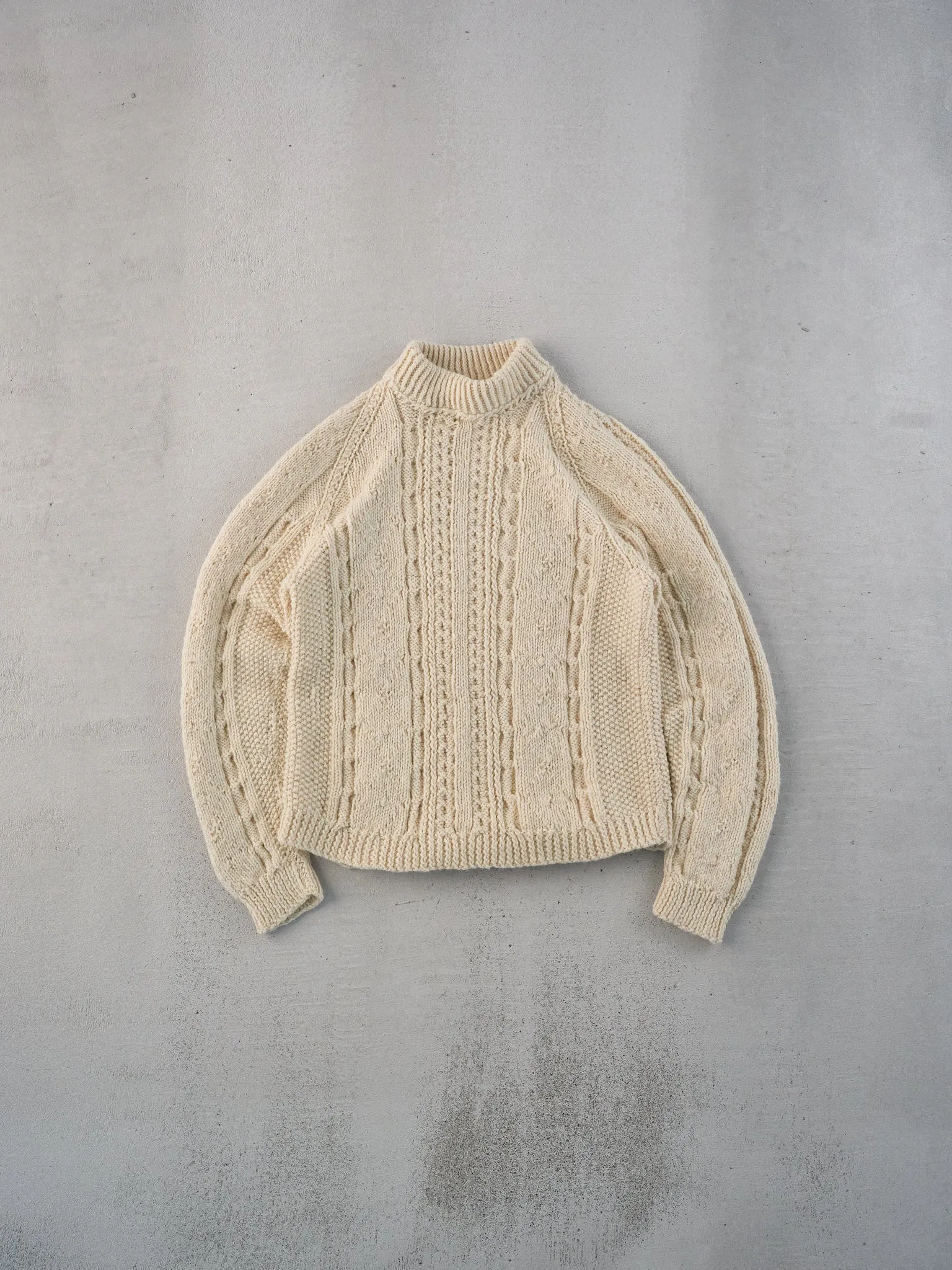 Vintage 80s Cream Knit Patterned Turtleneck (XS) sold by Rebalance Vintage