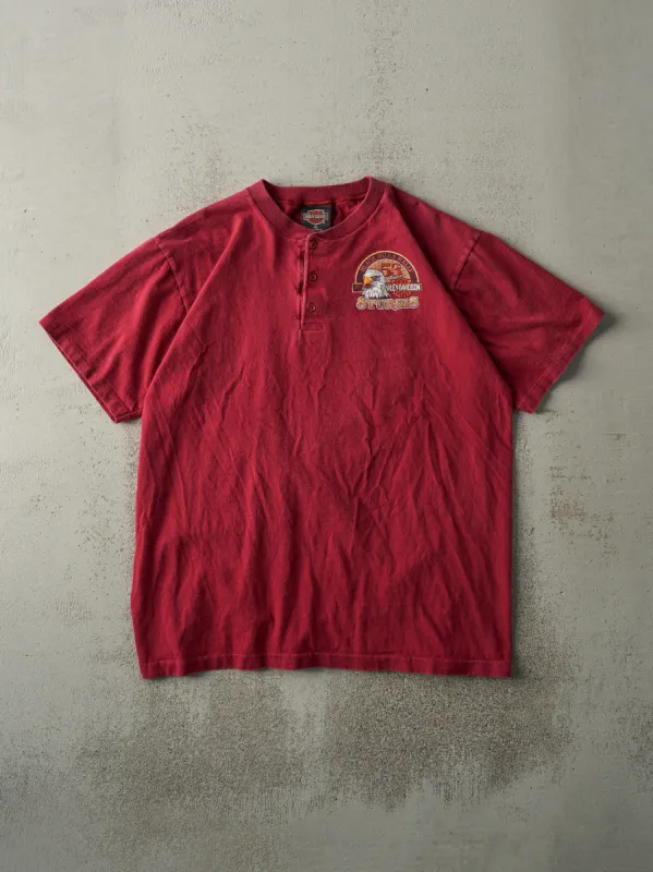 Vintage 90' Red Sturgis Rally Harley Davidson Quarter Button Single Stitch Tee (M) sold by Rebalance Vintage