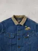 Vintage 90 Blue Stormrider Mustang "KMC Mining" Denim Sherpa Jacket (XL) sold by Rebalance Vintage