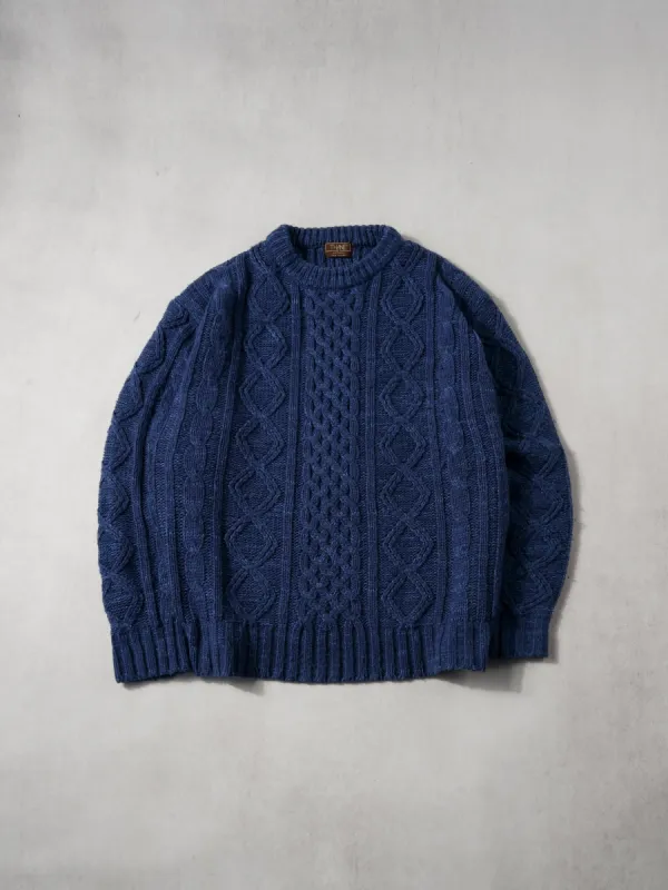 Vintage 90 Navy Blue Cable Knit Wool Sweater (L) sold by Rebalance Vintage