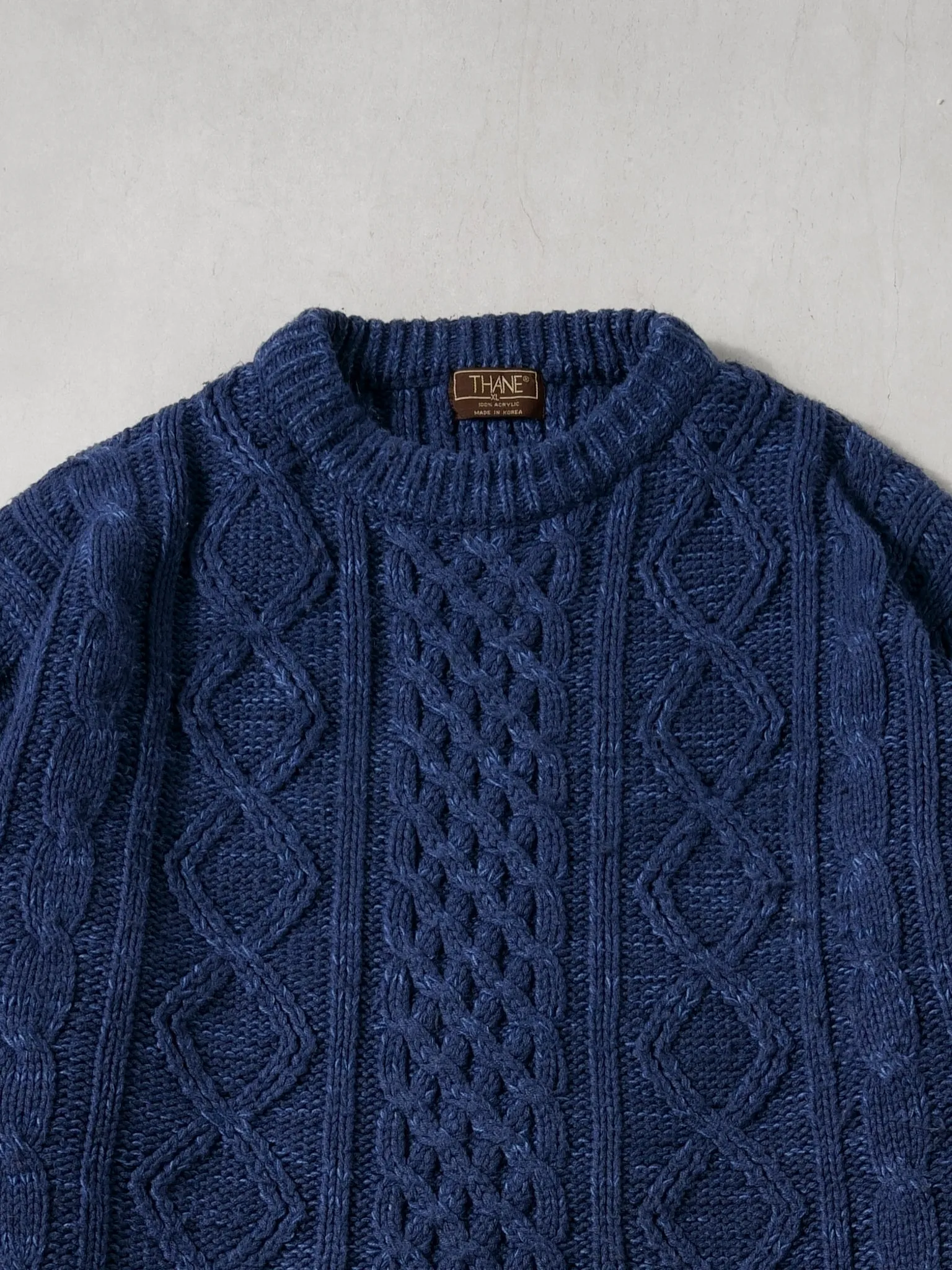 Vintage 90 Navy Blue Cable Knit Wool Sweater (L) sold by Rebalance Vintage product image thumbnail 2