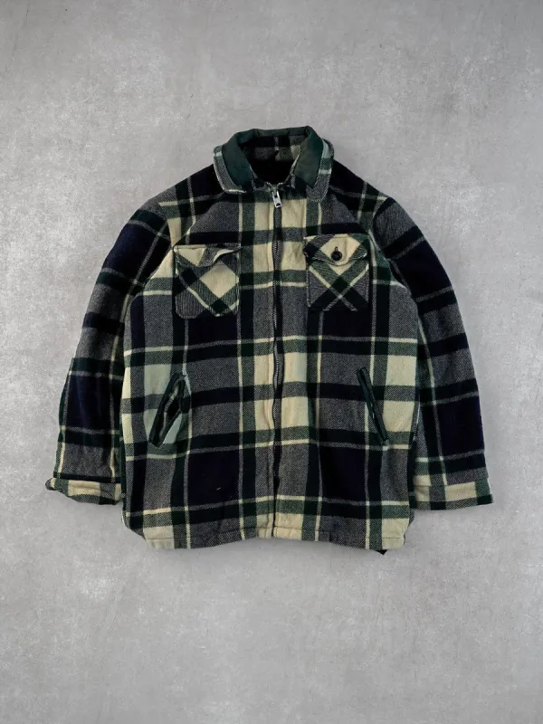 Vintage 90s Blue, Green and White Knit Plaid Zip Up (L) sold by Rebalance Vintage