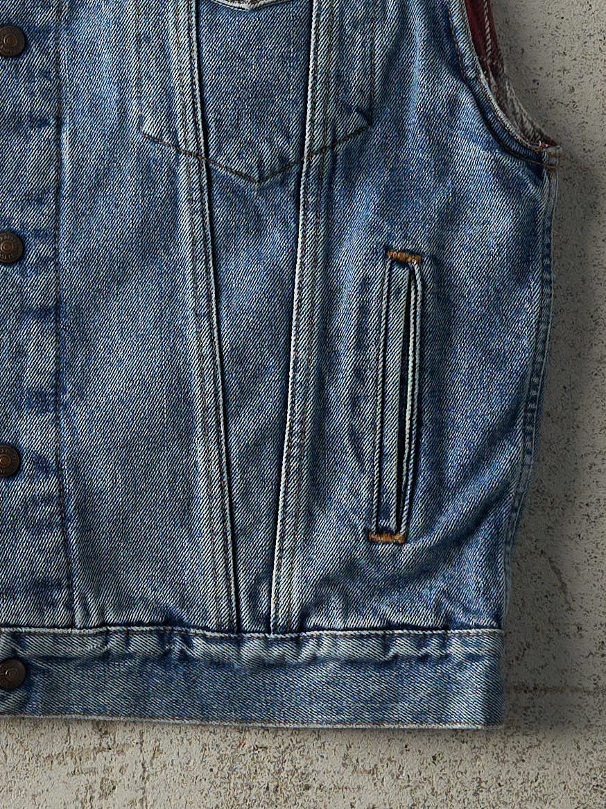 Vintage 90s Light Wash Levi's Type 3 Plaid Lined Denim Vest (M) sold by Rebalance Vintage product image thumbnail 3