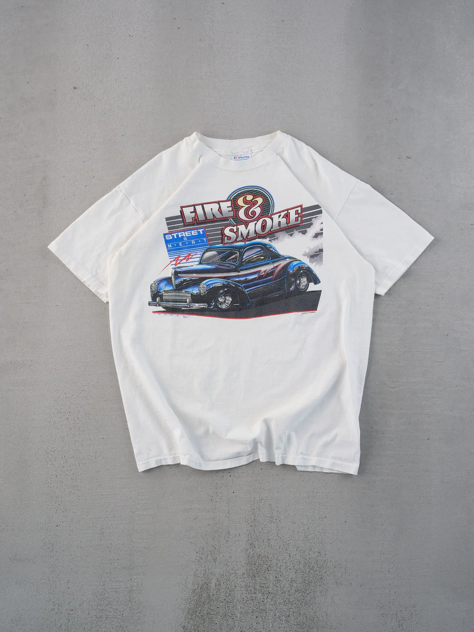 Vintage 89' White Single Stitched Fire & Smoke Graphic Tee (M) sold by Rebalance Vintage