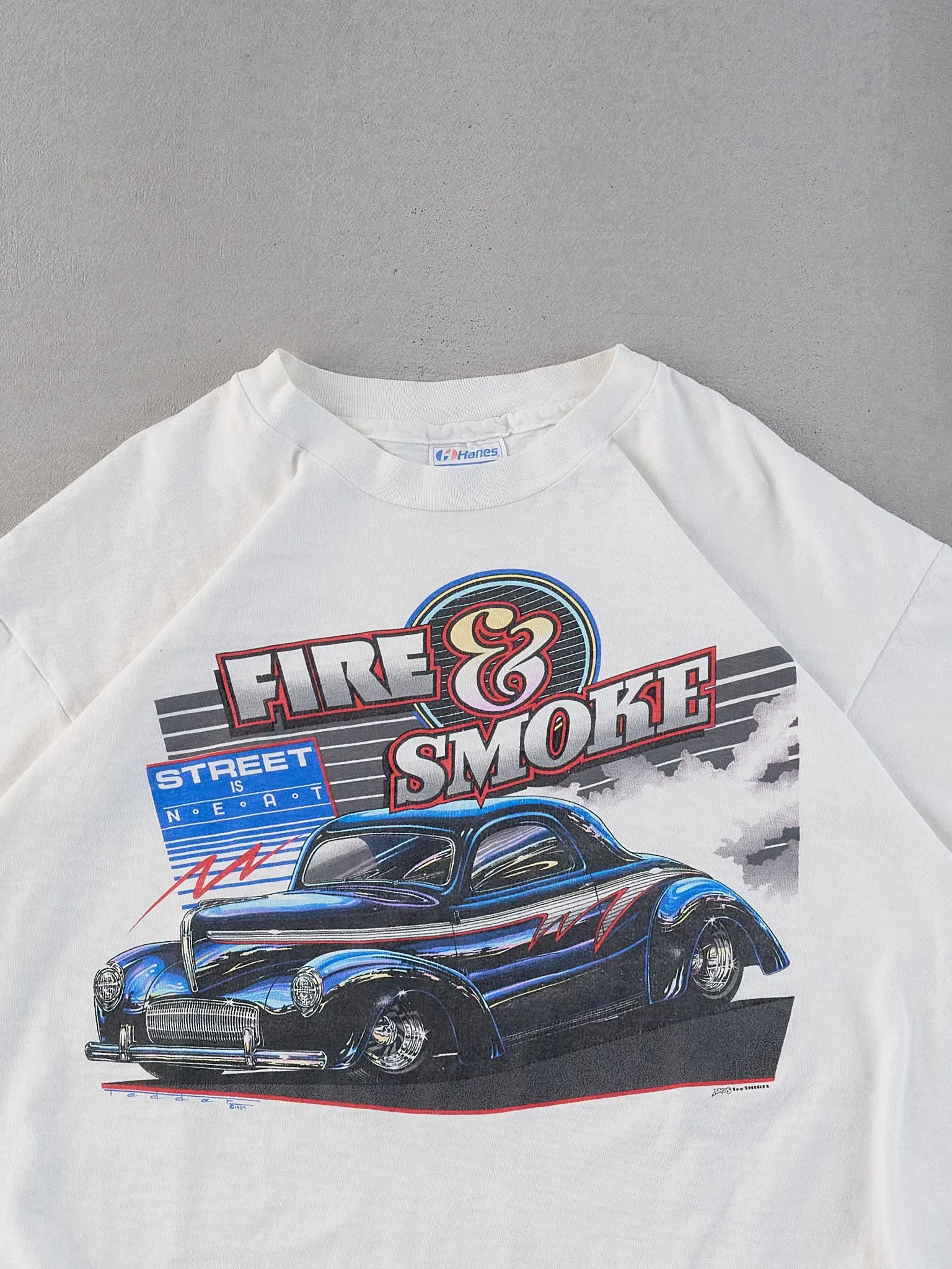 Vintage 89' White Single Stitched Fire & Smoke Graphic Tee (M) sold by Rebalance Vintage product image thumbnail 2