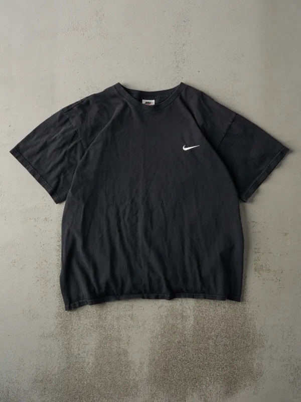 Vintage 90s Black Embroidered Nike Swoosh Tee (L) sold by Rebalance Vintage