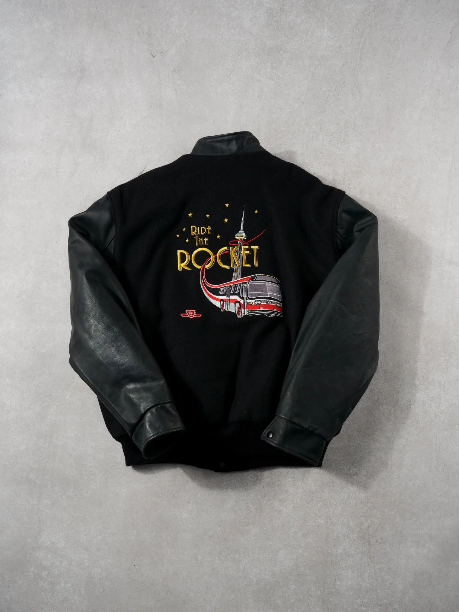 Black TTC Wheel Trans Ride The Rocket Bomber Jacket (L) sold by Rebalance Vintage product image thumbnail 2