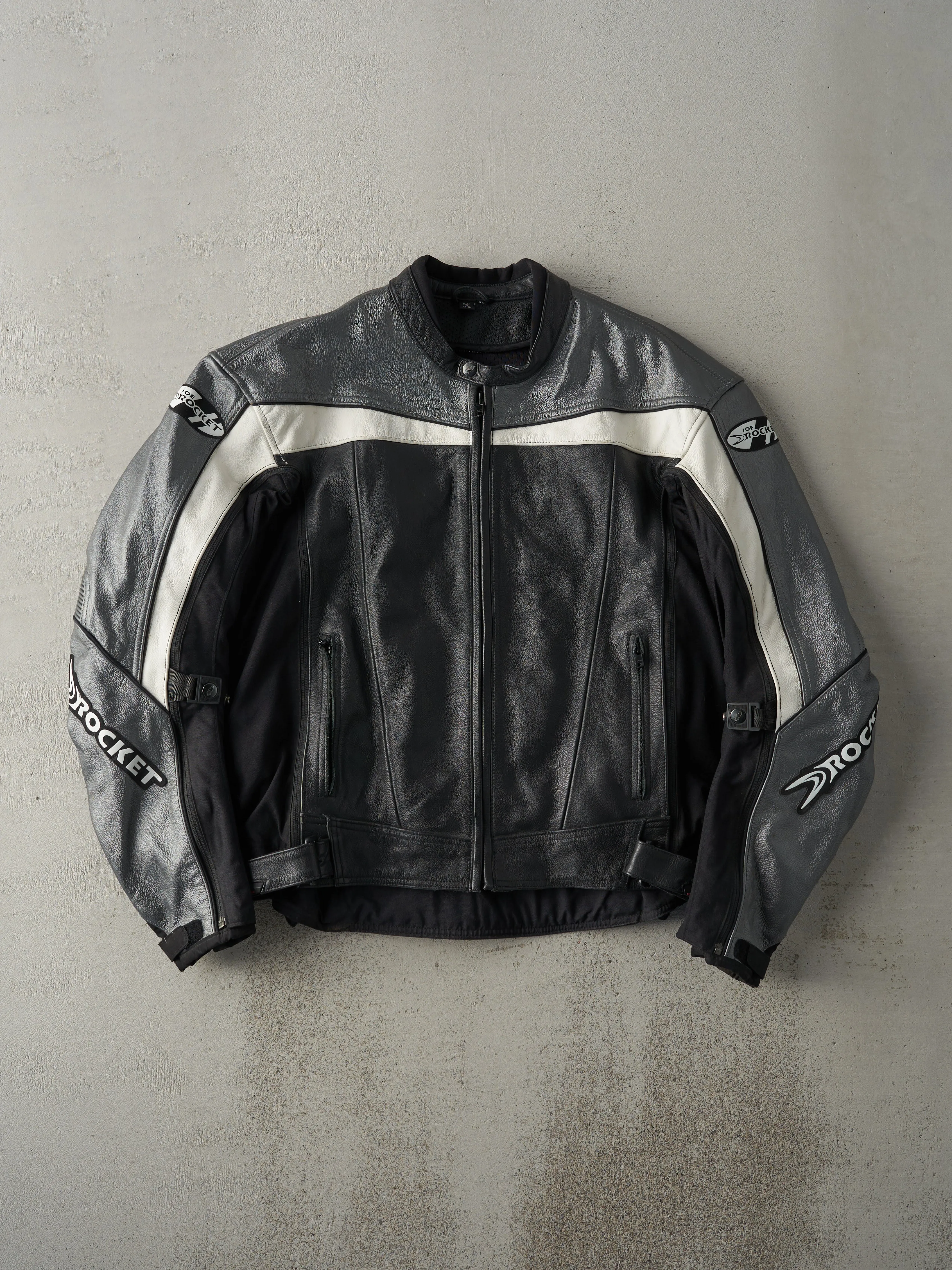 Vintage 90s Black and Grey Joe Rocket Leather Biker Jacket (L) sold by Rebalance Vintage