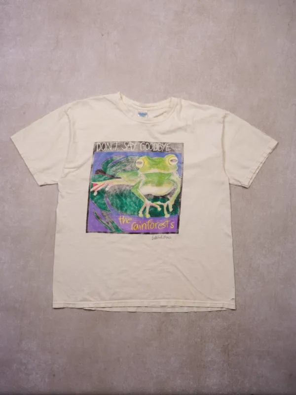 Vintage White Frog "Don't Say Goodbye The Rainforest" Graphic Tee (L) sold by Rebalance Vintage