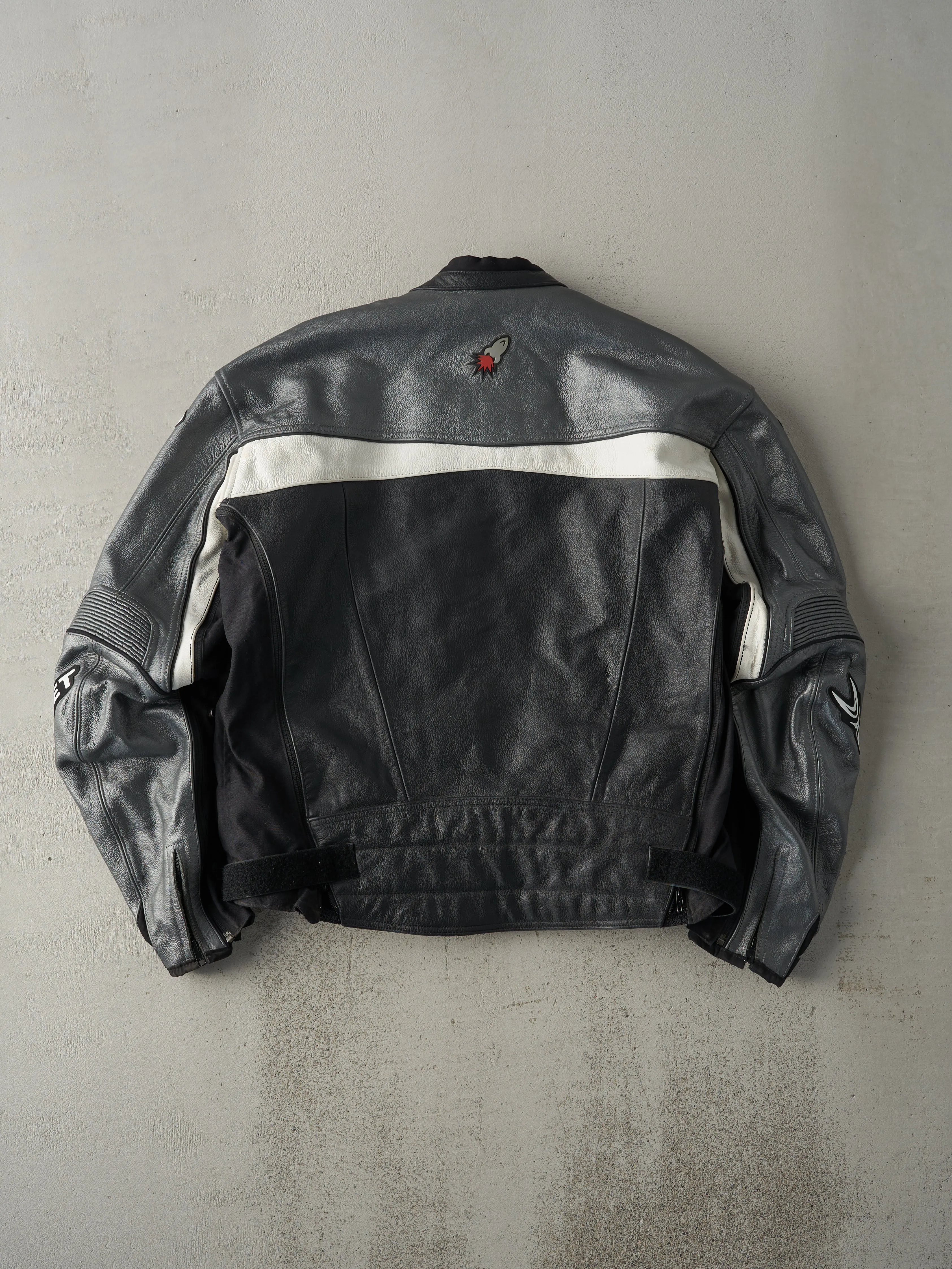 Vintage 90s Black and Grey Joe Rocket Leather Biker Jacket (L) sold by Rebalance Vintage product image thumbnail 3