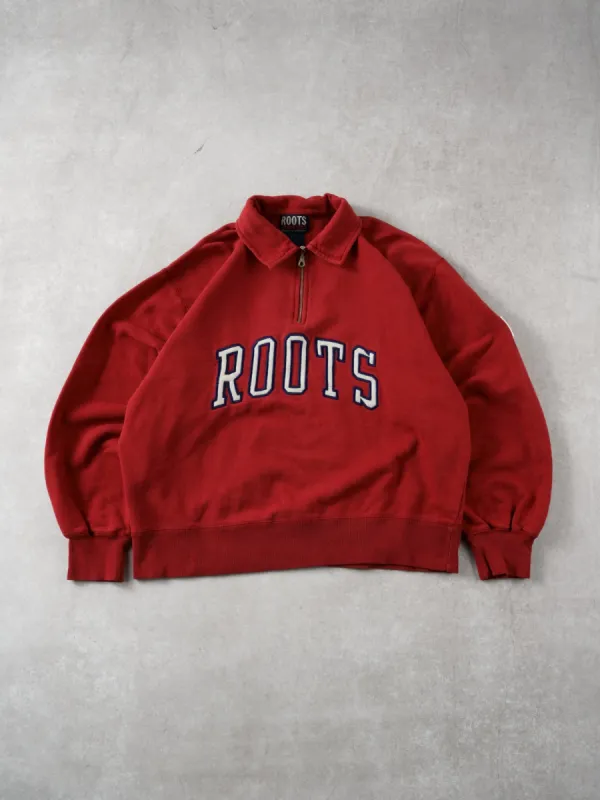 Vintage 90s Washed Red Roots Collared 1/4 Zipup (L) sold by Rebalance Vintage