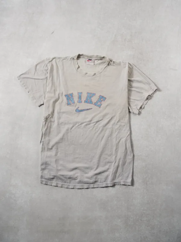 Vintage Rugged 90s Washed White + Blue Nike Spell Out Tee (M) sold by Rebalance Vintage