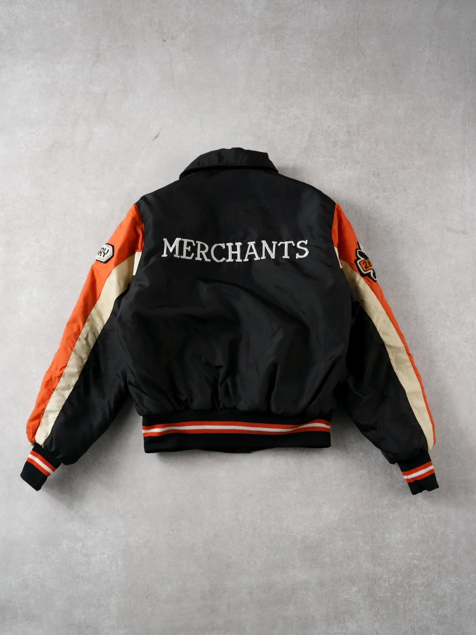 Vintage 82' Black and Orange Merchants Gorebays Champs Baseball Bomber (S/M) sold by Rebalance Vintage product image thumbnail 2