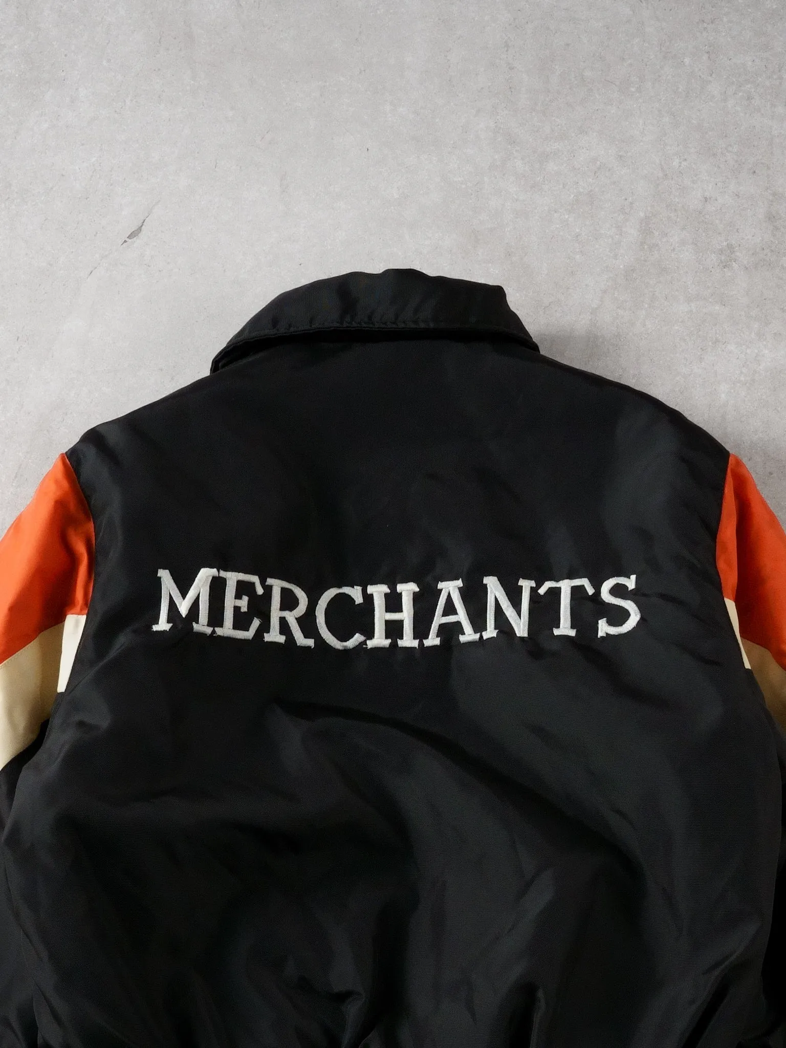 Vintage 82' Black and Orange Merchants Gorebays Champs Baseball Bomber (S/M) sold by Rebalance Vintage product image thumbnail 4