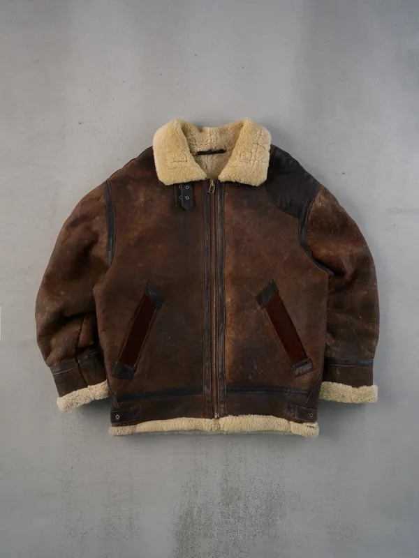 Vintage 70s Brown Shearling Collared Sherpa Jacket (L) sold by Rebalance Vintage