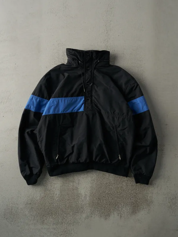 Vintage 90s Black & Blue Embroidered Nike Fleece Lined Quarter Button Wind Breaker (M) made by Rebalance Vintage