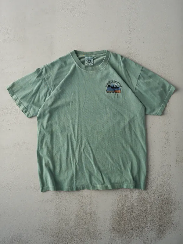 Vintage 90s Faded Green Snake River Canoe Race Mora, Minnesota Embroidered Tee (M) sold by Rebalance Vintage