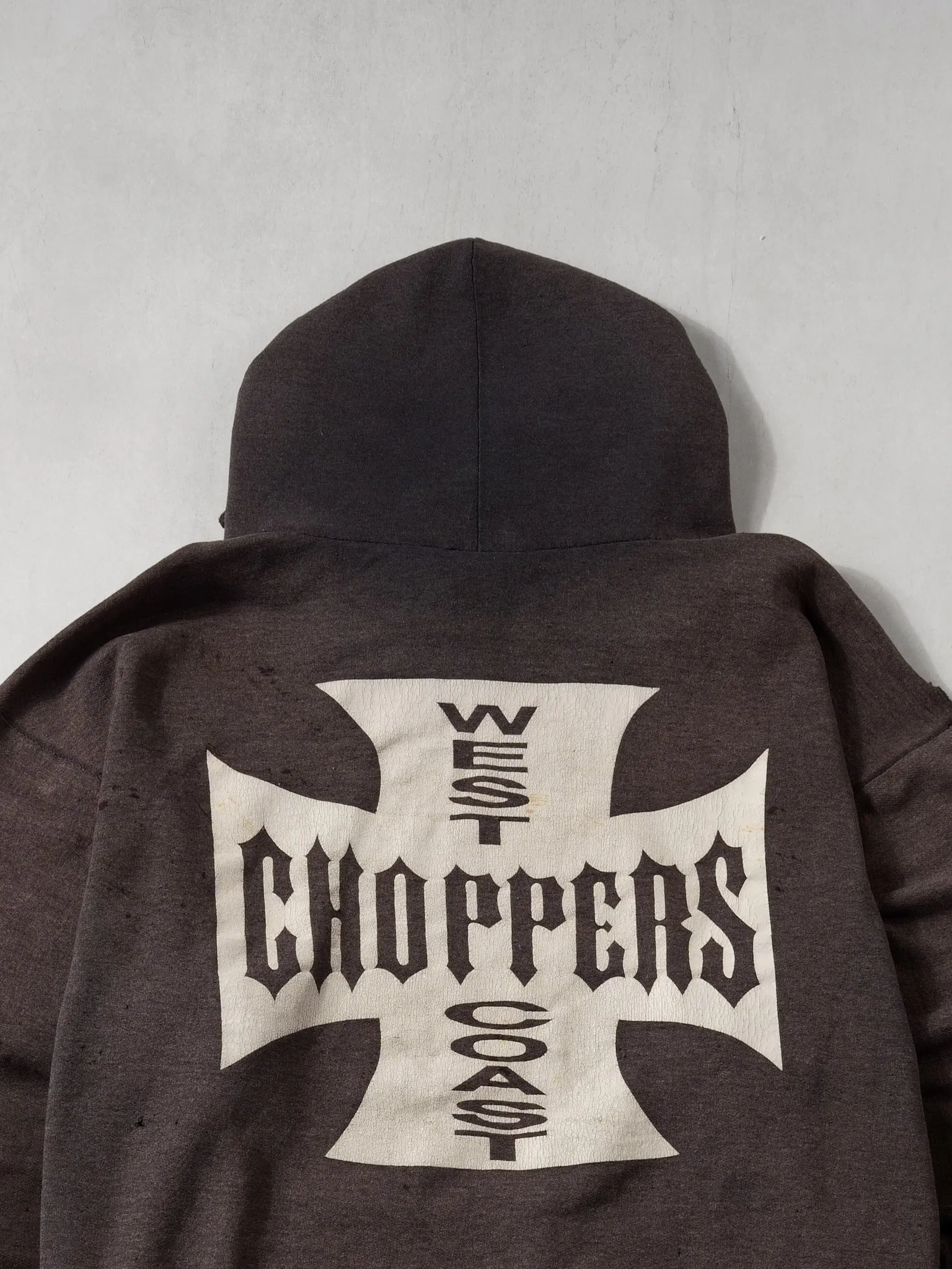 Vintage 90s Washed Black West Coast Choppers Emblem Hoodie (XXL) sold by Rebalance Vintage product image thumbnail 4